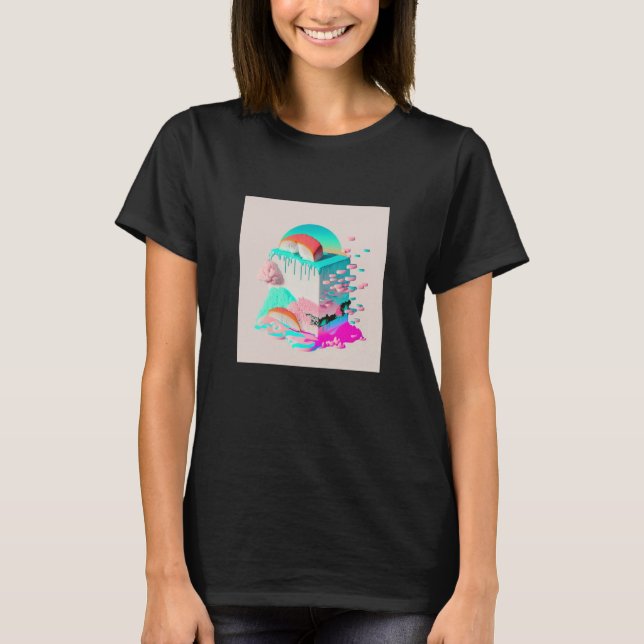 Vaperwave Aesthetic Glitch Sushi Retrowave Synthwa T-Shirt (Vorderseite)