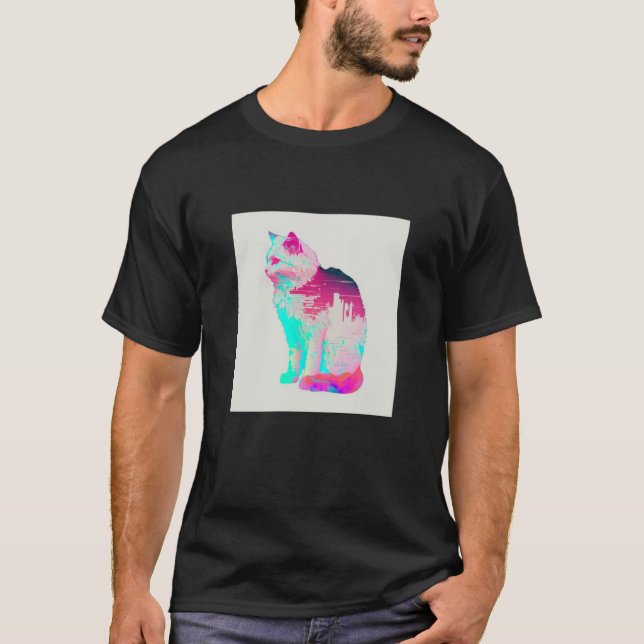 Vaperwave-Ästhetik-Glitch-Cat-Retrowave-Synthwave T-Shirt (Vorderseite)