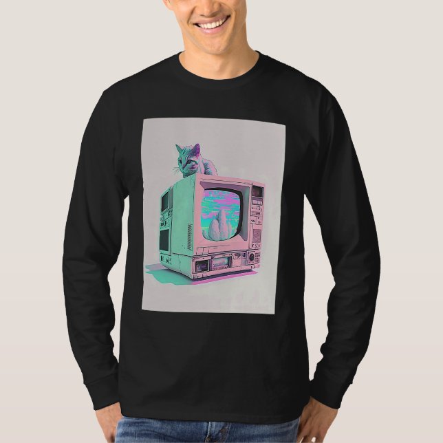 Vaperwave-Ästhetik-Glitch-Katze-Retrowave-Synthwav T-Shirt (Vorderseite)