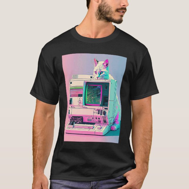Vaperwave-Ästhetik-Glitch-Katze-Retrowave-Synthwav T-Shirt (Vorderseite)
