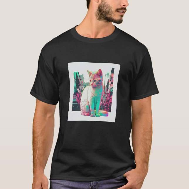 Vaperwave-Ästhetik-Glitch-Katze-Retrowave-Synthwav T-Shirt (Vorderseite)