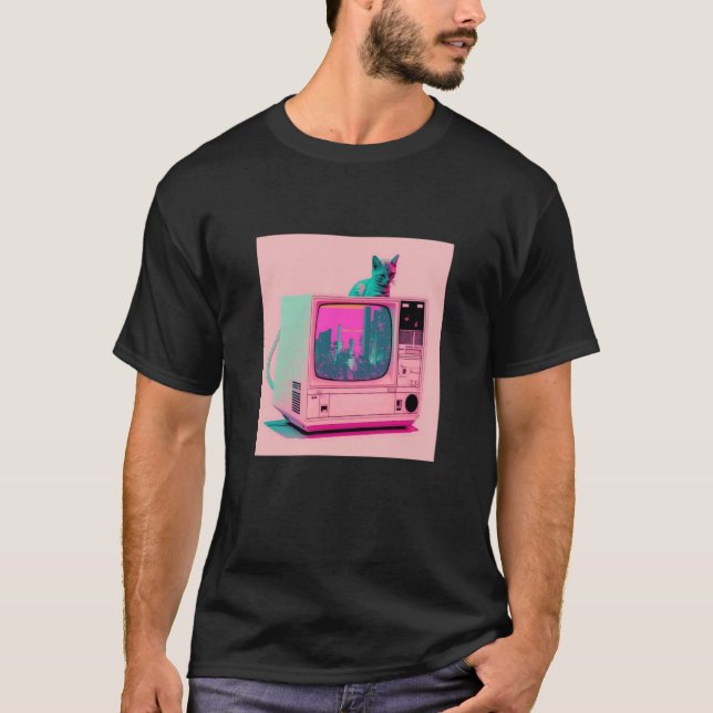 Vaperwave-Ästhetik-Glitch-Katze-Retrowave-Synthwav T-Shirt (Vorderseite)