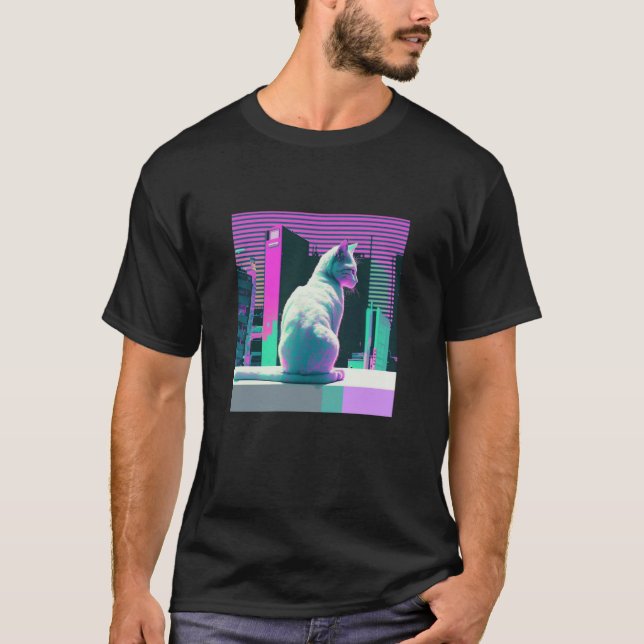 Vaperwave-Ästhetik-Glitch-Katze-Retrowave-Synthwav T-Shirt (Vorderseite)