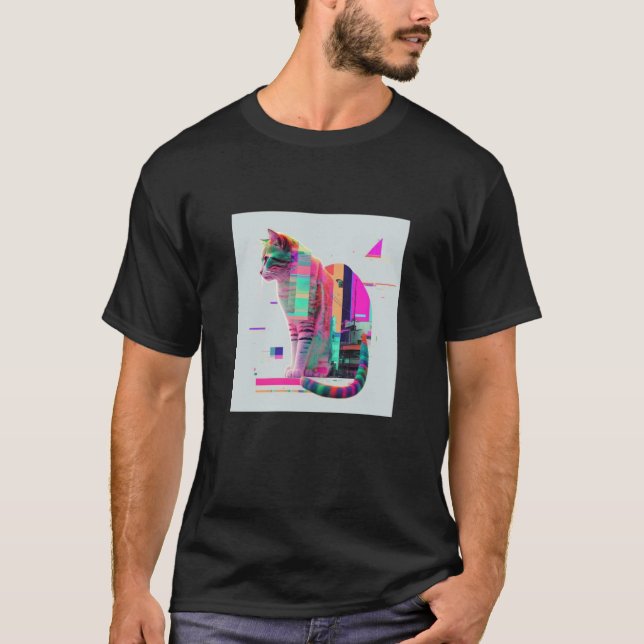 Vaperwave-Ästhetik-Glitch-Katze-Retrowave-Synthwav T-Shirt (Vorderseite)