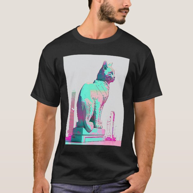 Vaperwave-Ästhetik-Glitch-Katze-Retrowave-Synthwav T-Shirt (Vorderseite)