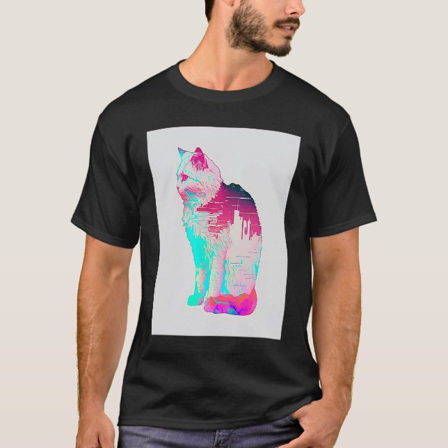 Vaperwave-Ästhetik-Glitch-Katze-Retrowave-Synthwav T-Shirt (Vorderseite)