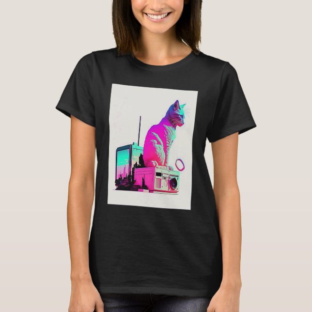 Vaperwave-Ästhetik-Glitch-Katze-Retrowave-Synthwav T-Shirt (Vorderseite)