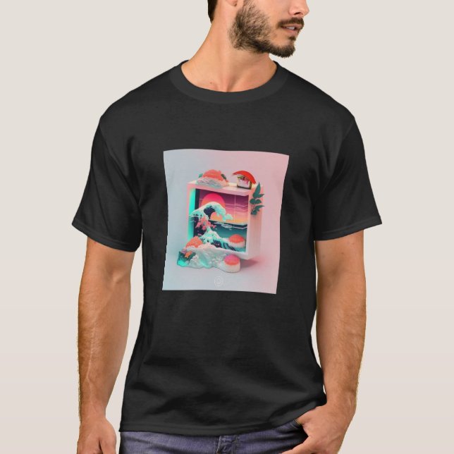 Vaperwave-Ästhetik-Glitch-Sushi-Retrowave-Synthwav T-Shirt (Vorderseite)