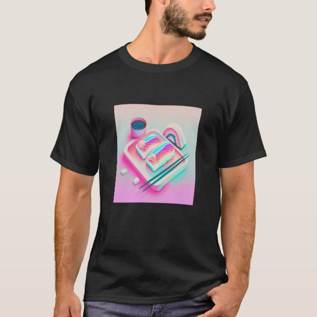 Vaperwave-Ästhetik-Glitch-Sushi-Retrowave-Synthwav T-Shirt (Vorderseite)