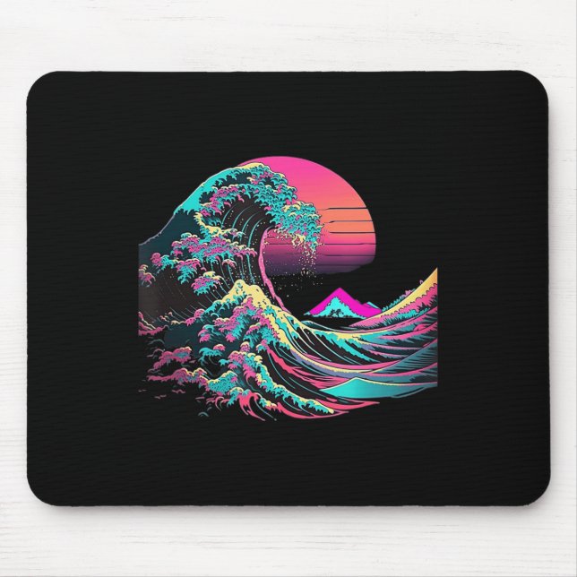 Vaperwave Ästhetische Glitch Great Wave Retrowave  Mousepad (Vorne)