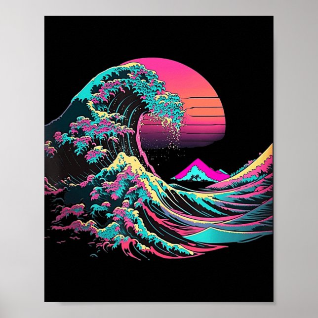 Vaperwave Ästhetische Glitch Great Wave Retrowave  Poster (Vorne)