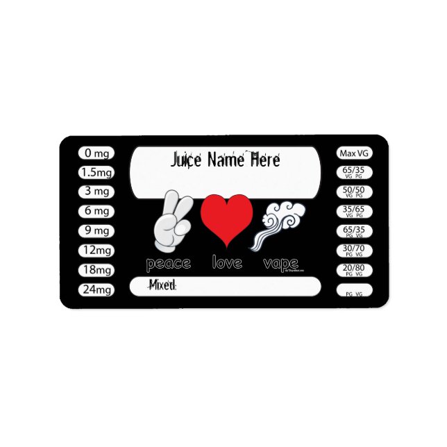 Vaping | DIY E-Juice Label Peace Liebe von VapeGoa Adressaufkleber (Vorne)