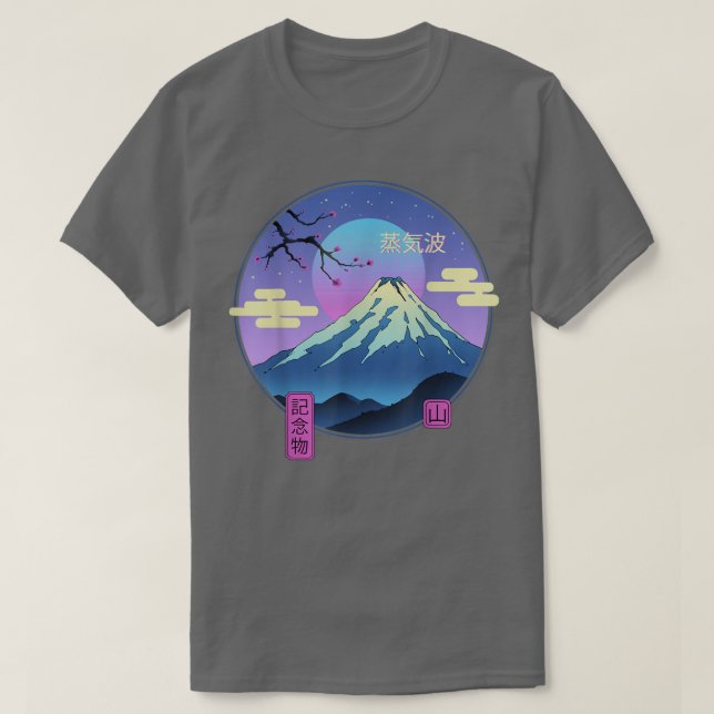 Vapor Landschaft Fuji Berg Sakura Japanische Kunst T-Shirt (Design vorne)