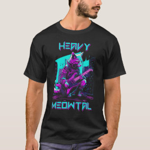 Vaporwave 80er Katze spielt Gitarre Cyberpunk Meow T-Shirt