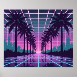 Vaporwave 80er Neon Grid Synthwave Art Poster