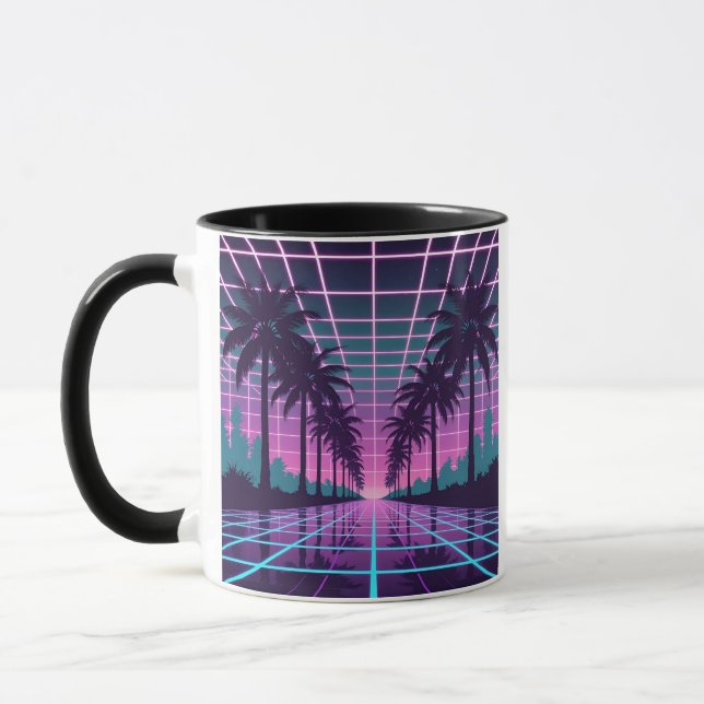Vaporwave 80er Neon Grid Synthwave Art Poster Tasse (Links)