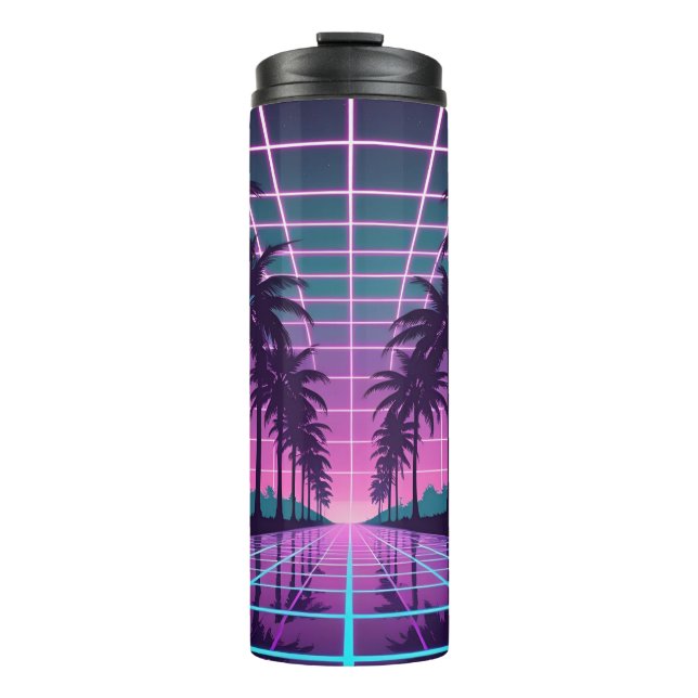 Vaporwave 80er Neon Grid Synthwave Art Poster Thermosbecher (Vorderseite)