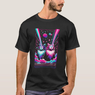 Vaporwave Aesthetic Laser Eyes Space Cat Galactic T-Shirt