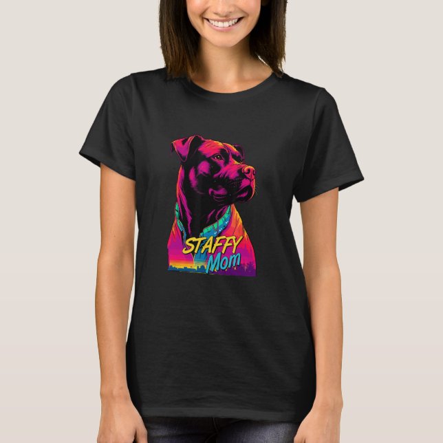 Vaporwave American Staffordshire Terrier Mom Futur T-Shirt (Vorderseite)