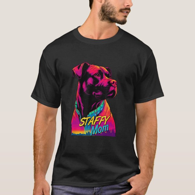 Vaporwave American Staffordshire Terrier Mom Futur T-Shirt (Vorderseite)