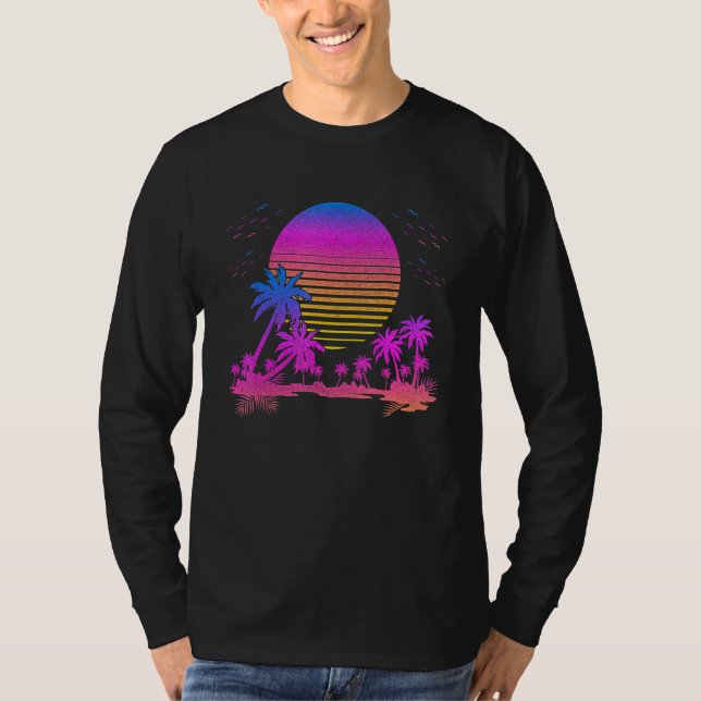 Vaporwave Art Palms Retro 80er Ästhetischer Sonnen T-Shirt (Vorderseite)