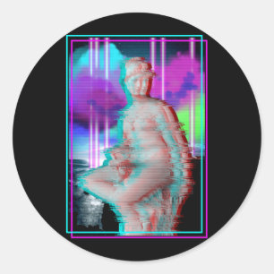 Vaporwave Ästhetik Glitch Griechische Statue Retro Runder Aufkleber
