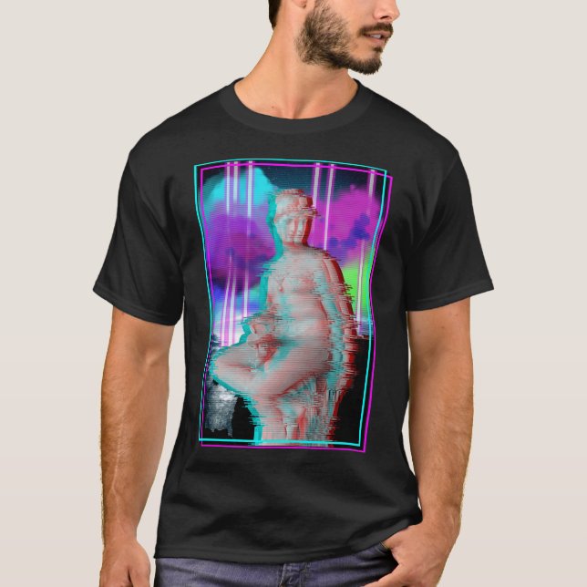 Vaporwave Ästhetik Glitch Griechische Statue Retro T-Shirt (Vorderseite)