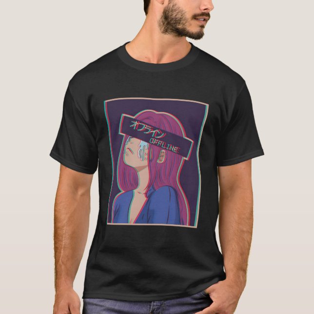 Vaporwave Ästhetik Sad Anime Girl Japanese Offlin T-Shirt (Vorderseite)