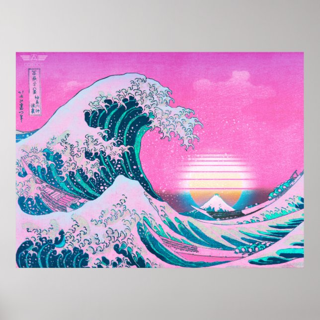 Vaporwave Ästhetische Great Wave Off Kanagawa Suns Poster (Vorne)
