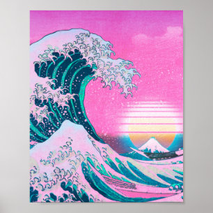 Vaporwave Ästhetische Great Wave Off Kanagawa Suns Poster