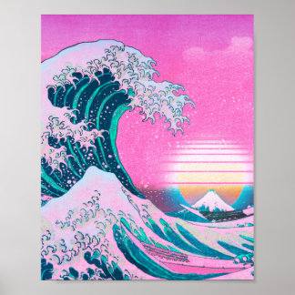 Vaporwave Ästhetische Great Wave Off Kanagawa Suns Poster