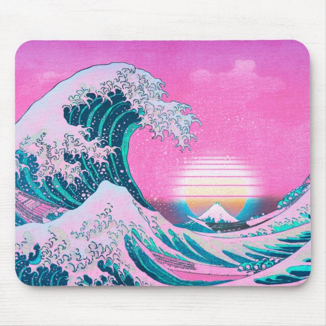 Vaporwave Ästhetische Great Wave Sunset Mousepad (Vorne)