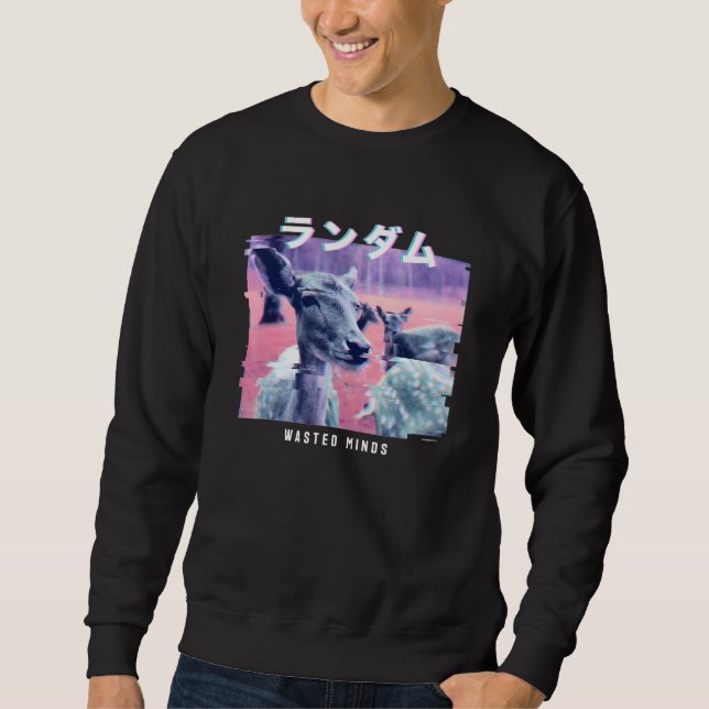 Vaporwave ästhetischer Glitch 80er Retro Deer Sweatshirt (Vorderseite)