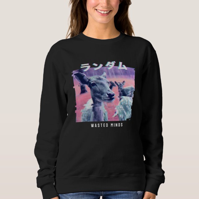 Vaporwave ästhetischer Glitch 80er Retro Deer Sweatshirt (Vorderseite)
