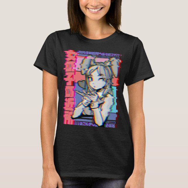 Vaporwave ästhetisches japanisches Retro Anime Gir T-Shirt (Vorderseite)
