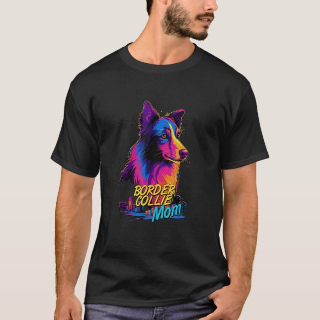 Vaporwave Border Collie Mama Futuristische Border  T-Shirt (Vorderseite)