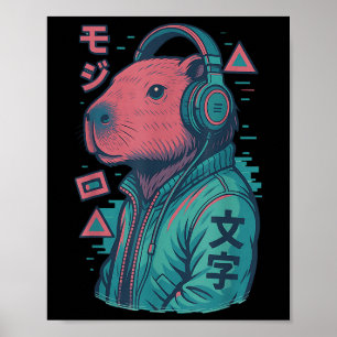 Vaporwave Capybara Japanisch Art Anime Manga Ukiyo Poster