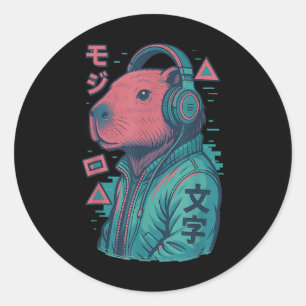 Vaporwave Capybara Japanisch Art Anime Manga Ukiyo Runder Aufkleber