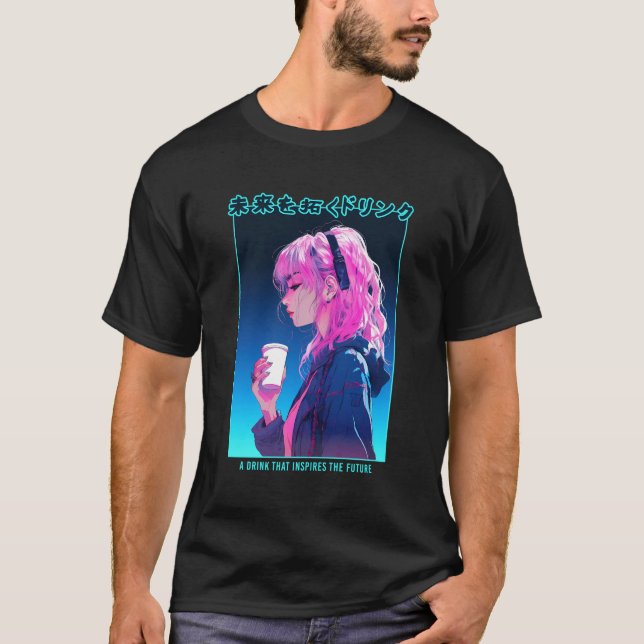 Vaporwave Cyber Anime Girl Japanischer Ästhetische T-Shirt (Vorderseite)