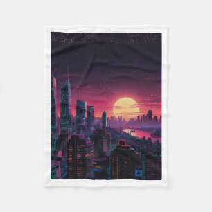 Vaporwave Cyberpunk-Stadtlandschaft – Neon-Skyline Fleecedecke