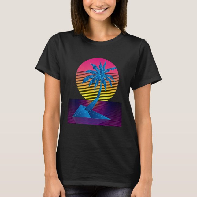 Vaporwave Digital Art Palm Tree & Sunset Retro 80e T-Shirt (Vorderseite)
