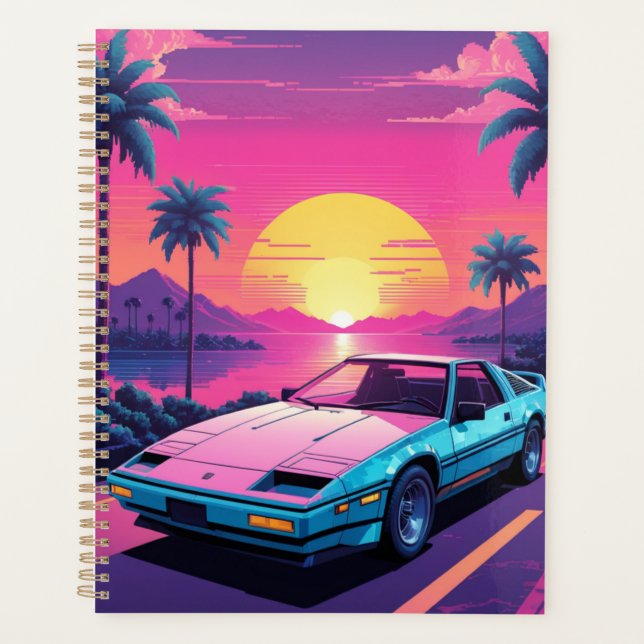 Vaporwave Futuristic Retro Sports Car Planner Planer (Vorderseite)
