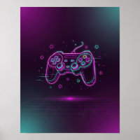 Vaporwave Gamepad Neon Rosa Lila Türkis Minimalist