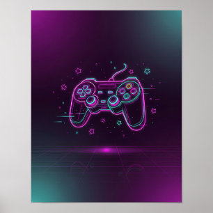 Vaporwave Gamepad Neon Rosa Lila Türkis Minimalist Poster