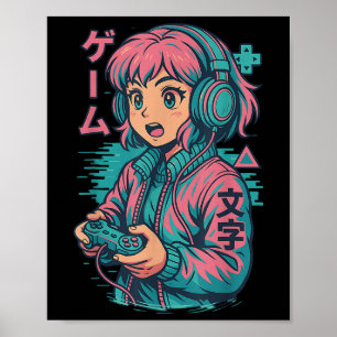 Vaporwave Gamer Girl Japanischer Art Anime Manga G Poster