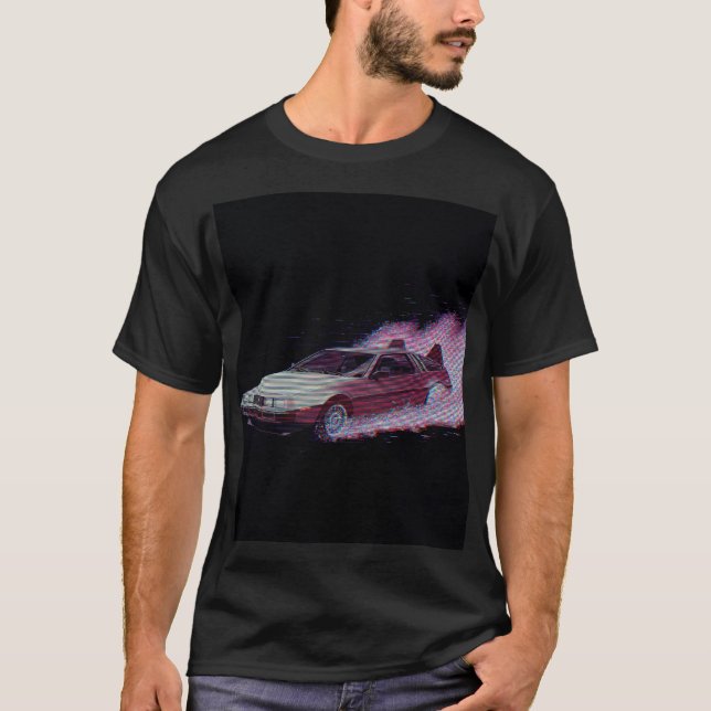 Vaporwave Glitch Car Tee - 80s Ride (Vorderseite)