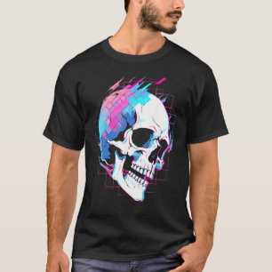 Vaporwave-Glitch-Totenkopf-Cyberpunk-Festival-Tech T-Shirt