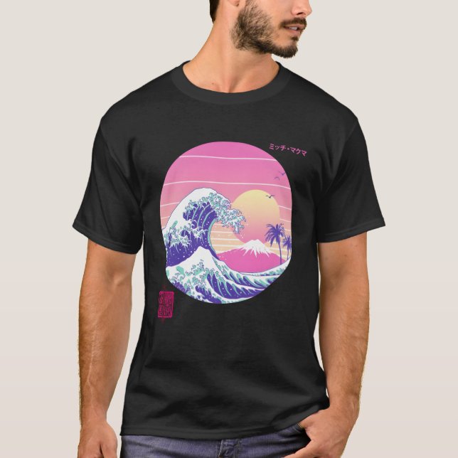 Vaporwave Great Wave Japanische Ästhetik T-Shirt (Vorderseite)
