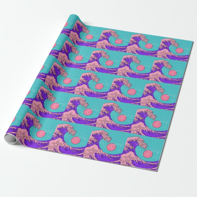 Vaporwave Great Wave: Stilvolle Ocean Art Geschenkpapier (Ungerollt)