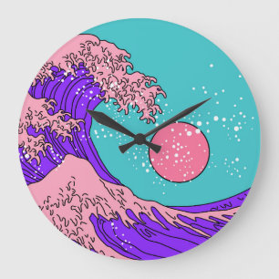 Vaporwave Great Wave: Stilvolle Ocean Art Große Wanduhr